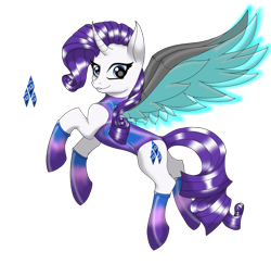 Size: 907x881 | Tagged: safe, artist:crystalfire562, imported from derpibooru, rarity, cyborg, pony, unicorn, artificial wings, augmented, clothes, leotard, mechanical wing, simple background, solo, transparent background, wings