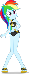 Size: 1887x4758 | Tagged: safe, artist:dustinwatsongkx, imported from derpibooru, rainbow dash, human, equestria girls, equestria girls series, accessory swap, bare shoulders, bikini, bikini bottom, clothes, clothes swap, feet, geode of empathy, magical geodes, sandals, simple background, sleeveless, solo, sunset shimmer swimsuit, sunset shimmer's beach shorts swimsuit, swimsuit, swimsuit swap, transparent background, vector