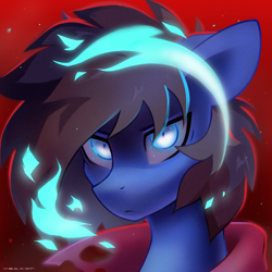 Size: 1500x1500 | Tagged: safe, alternate version, artist:zlatavector, imported from derpibooru, oc, oc only, oc:bizarre song, pegasus, pony, blue fire, cloak, clothes, looking at you, male, solo, stallion