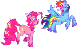 Size: 1299x794 | Tagged: safe, artist:troublelooksforme, imported from derpibooru, pinkie pie, rainbow dash, earth pony, pegasus, pony, duo, female, simple background, transparent background