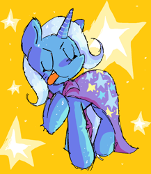 Size: 1055x1217 | Tagged: safe, artist:kittypawez, imported from derpibooru, trixie, pony, unicorn, cape, clothes, cute, diatrixes, eyes closed, female, legitimately amazing mspaint, mare, ms paint, solo, stars, trixie's cape