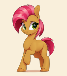 Size: 3200x3600 | Tagged: safe, artist:aquaticvibes, imported from derpibooru, babs seed, earth pony, pony, female, filly, foal, g4, high res, raised hoof, simple background, smiling, solo