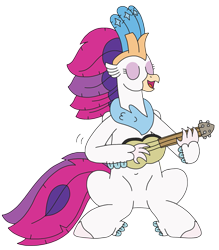 Size: 2443x2784 | Tagged: safe, artist:supahdonarudo, imported from derpibooru, queen novo, classical hippogriff, hippogriff, series:novoember, my little pony: the movie, eyes closed, musical instrument, playing instrument, simple background, singing, sitting, transparent background, ukulele