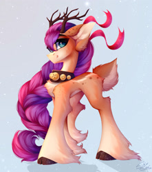 Size: 3094x3500 | Tagged: safe, artist:shinoshai, imported from derpibooru, sunny starscout, deer, deer pony, earth pony, original species, pony, reindeer, braid, braided ponytail, christmas, cloven hooves, concave belly, deerified, g5, gradient hooves, gradient legs, holiday, long legs, long mane, pale belly, ponytail, reindeerified, slim, solo, species swap, thin, unshorn fetlocks