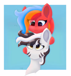 Size: 3418x3695 | Tagged: safe, artist:gaffy, imported from derpibooru, oc, oc only, pony, zebra, bust, duo, hooves, hug, portrait