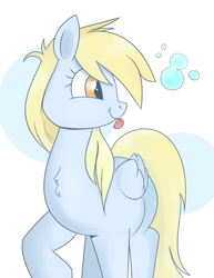 Size: 499x646 | Tagged: safe, artist:cookieboy011, imported from derpibooru, derpy hooves, pegasus, pony, bubble, simple background, solo, tongue out, white background