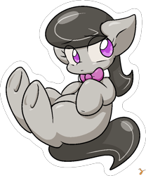 Size: 638x767 | Tagged: safe, artist:zutcha, imported from derpibooru, octavia melody, earth pony, pony, bowtie, colored pupils, eye clipping through hair, eyebrows, eyebrows visible through hair, female, frown, missing cutie mark, outline, signature, simple background, solo, transparent background, underhoof, white outline