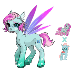 Size: 1200x1200 | Tagged: safe, artist:crumbelinadicarmello, imported from derpibooru, minty, ocellus, oc, changeling, hybrid, pony, avatar maker fantasy pony, black sclera, blue eyes, body markings, eyelashes, facial markings, female, freckles, fusion, g3, g4, gradient hooves, gradient legs, half changeling, heterochromia, insect wings, pink mane, short mane, short tail, simple background, snow, snowflake, solo, tail, transparent background, wings, winter minty