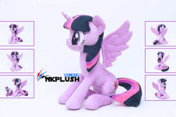 Size: 1095x730 | Tagged: safe, artist:nekokevin, imported from derpibooru, twilight sparkle, alicorn, pony, clothes, commission, female, irl, mare, photo, plushie, sitting, socks, solo, spread wings, striped socks, twilight sparkle (alicorn), wings