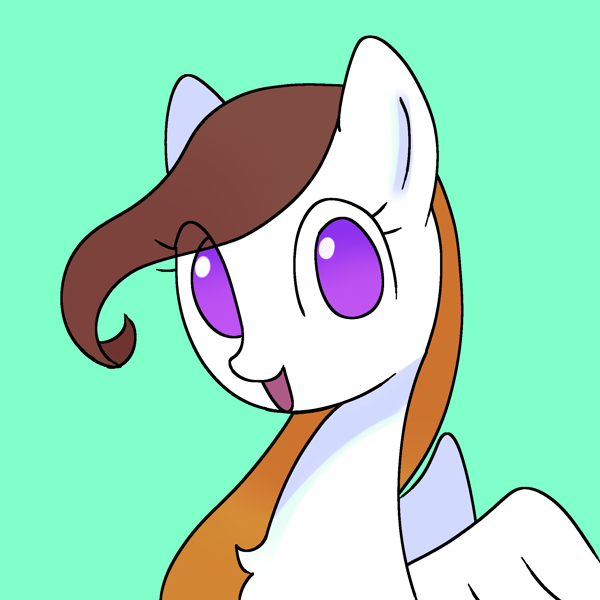 Size: 2048x2048 | Tagged: safe, artist:omelettepony, oc, oc only, oc:fox, pegasus, pony, featured image, female, mare, open mouth, open smile, simple background, smiling, solo, spread wings, wings