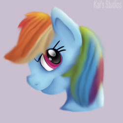 Size: 2000x2000 | Tagged: safe, artist:kaifurry, imported from derpibooru, rainbow dash, pegasus, pony, bust, digital painting, fluffy, grin, high res, portrait, simple background, smiling, solo