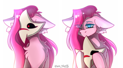 Size: 3600x2000 | Tagged: safe, artist:yuris, imported from derpibooru, pinkie pie, earth pony, pony, female, half body, mask, pinkamena diane pie, simple background, solo, white background