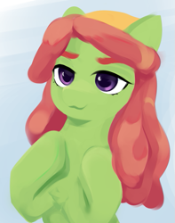Size: 511x650 | Tagged: safe, artist:some_ponu, imported from derpibooru, tree hugger, earth pony, pony, :3, bandana, bust, dreadlocks, female, hoof on chest, looking at you, mare, portrait, smiling, solo