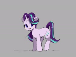 Size: 2160x1620 | Tagged: safe, artist:lendftcn, imported from derpibooru, starlight glimmer, pony, unicorn, eye clipping through hair, eyebrows, eyebrows visible through hair, female, g4, gray background, looking at you, mare, open mouth, open smile, simple background, smiling, smiling at you, solo