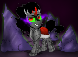 Size: 3822x2826 | Tagged: safe, artist:background basset, imported from derpibooru, king sombra, pony, unicorn, crystal, dark magic, glowing, glowing eyes, magic, smiling, solo, the crystal empire 10th anniversary
