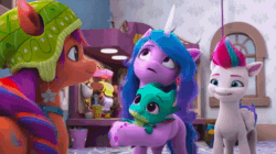 Size: 1280x716 | Tagged: safe, imported from derpibooru, screencap, izzy moonbow, sunny starscout, zipp storm, dragon, earth pony, pegasus, unicorn, spoiler:g5, spoiler:winter wishday, animated, baby, baby dragon, bracelet, distracted, female, friendship bracelet, g5, hat, holding a dragon, jewelry, lights, looking up, male, mare, my little pony: make your mark, my little pony: make your mark chapter 3, sound, sparky sparkeroni, tapping, webm, window, winter hat, winter wishday