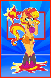 Size: 2974x4520 | Tagged: safe, artist:arthurwolf, imported from derpibooru, sunset shimmer, anthro, unicorn, belly button, clothes, cute, equestria girls outfit, female, g4, high res, midriff, outline, shimmerbetes, solo, white outline