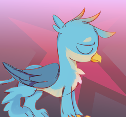 Size: 1080x1000 | Tagged: artist needed, source needed, safe, imported from derpibooru, gallus, griffon, abstract background, eyes closed, male, solo, upset
