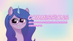 Size: 1600x900 | Tagged: safe, artist:cobaltskies002, imported from derpibooru, advertisement, commission, commission info