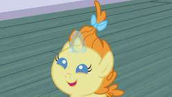 Size: 3072x1727 | Tagged: safe, imported from derpibooru, screencap, pumpkin cake, pony, unicorn, baby cakes, season 2, baby, baby pony, cute, female, filly, foal, high res, magic, open mouth, open smile, pumpkinbetes, smiling, solo, telekinesis