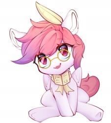 Size: 1545x1710 | Tagged: safe, artist:myriadstar, imported from derpibooru, oc, oc only, oc:芳棠, pegasus, pony, bowtie, female, glasses, looking at you, mare, quill, simple background, solo, white background