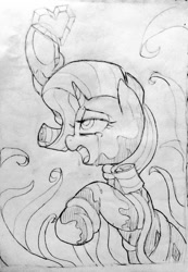 Size: 708x1024 | Tagged: safe, artist:maren, imported from derpibooru, nightmare rarity, rarity, pony, unicorn, 2019, crying, crystal heart, doodle, female, mare, nightmarified, old art, open mouth, solo, tentacles, traditional art, transformation