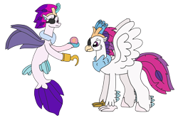 Size: 3264x2202 | Tagged: safe, artist:supahdonarudo, imported from derpibooru, queen novo, classical hippogriff, hippogriff, seapony (g4), series:novoember, my little pony: the movie, amputee, eyepatch, holding, hook hand, male, pearl, prosthetic limb, prosthetics, queen novo's orb, rule 63, simple background, transparent background