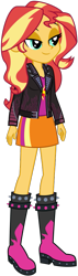 Size: 283x1000 | Tagged: safe, artist:emeraldblast63, imported from derpibooru, sunset shimmer, human, equestria girls, equestria girls series, boots, clothes, female, gloves, jacket, motorcross, shirt, shoes, simple background, solo, transparent background