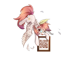 Size: 2732x2048 | Tagged: safe, artist:疾云星火, imported from derpibooru, oc, oc only, oc:芳棠, pegasus, pony, blushing, feather, female, flying, glasses, looking at you, mare, qr code, quill, simple background, solo, transparent background