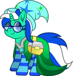 Size: 2085x2150 | Tagged: safe, artist:lincolnbrewsterfan, derpibooru exclusive, imported from derpibooru, oc, oc only, unnamed oc, unicorn, derpibooru community collaboration, .svg available, 2023 community collab, bag, blue, blue eyes, brooch, cape, clothes, colored pupils, glasses, hat, horn, inkscape, jewelry, looking at you, mage, male, movie accurate, pin, saddle bag, simple background, smiling, smiling at you, socks, solo, stallion, stallion oc, striped mane, striped socks, striped tail, svg, tail, transparent background, two toned mane, two toned tail, unicorn oc, vector, wizard hat