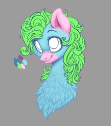 Size: 900x1024 | Tagged: safe, artist:avroras_world, imported from derpibooru, oc, oc only, earth pony, pony, bust, chest fluff, earth pony oc, eyelashes, female, gray background, mare, signature, simple background, smiling, solo