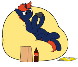 Size: 2605x2226 | Tagged: safe, artist:hbgxh, imported from derpibooru, oc, oc only, oc:fizakn catto, pony, unicorn, belly button, cellphone, coca-cola, horn, lying down, male, phone, simple background, unicorn oc, white background