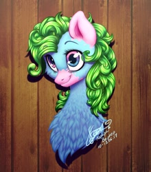 Size: 900x1024 | Tagged: safe, alternate version, artist:avroras_world, imported from derpibooru, oc, oc only, pony, bust, chest fluff, eyelashes, female, mare, signature, smiling, solo