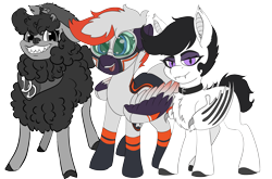 Size: 4536x3000 | Tagged: safe, artist:brainiac, imported from derpibooru, oc, oc:bishop, oc:deedee, oc:ebony inks, alpaca, bat pony, pegasus, pony, derpibooru community collaboration, 2023 community collab, female, mare, simple background, transparent background