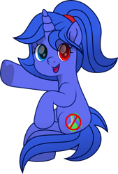 Size: 3760x5570 | Tagged: safe, artist:lincolnbrewsterfan, imported from derpibooru, oc, oc:peri, unicorn, derpibooru community collaboration, .svg available, 2023 community collab, :d, blue, blue eye, blue mane, blue tail, cute, elastic, female, flask, hair tie, hairband, heterochromia, hoof heart, horn, inkscape, looking at you, mare, movie accurate, open mouth, open smile, ponytail, pose, potion, red eye, simple background, sitting, smiling, smiling at you, svg, tail, tongue out, transparent background, underhoof, unicorn oc, vector, waving, waving at you