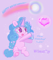 Size: 4000x4514 | Tagged: safe, artist:winstiky, imported from derpibooru, izzy moonbow, pony, unicorn, spoiler:g5, g5, heart, heart eyes, snow, snowflake, solo, wingding eyes