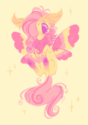 Size: 975x1380 | Tagged: safe, artist:webkinzworldz, imported from derpibooru, fluttershy, moth, mothpony, original species, pony, antennae, butterfly wings, chest fluff, fluttermoth, hoof heart, looking at you, looking up, rosy maple moth, simple background, smiling, smiling at you, solo, underhoof, wings