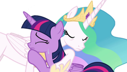 Size: 1024x576 | Tagged: safe, edit, edited screencap, imported from derpibooru, screencap, princess celestia, twilight sparkle, alicorn, pony, season 4, twilight's kingdom, background removed, crying, cute, daaaaaaaaaaaw, duo, duo female, female, hug, mare, missing cutie mark, not a vector, sad, simple background, slim, transparent background, twilight sparkle (alicorn)