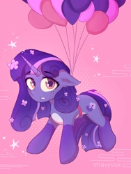 Size: 3000x4000 | Tagged: safe, artist:stravy_vox, imported from derpibooru, oc, oc only, oc:cherrnichka, unicorn, balloon, simple background, solo