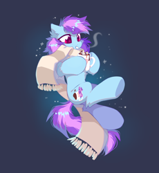 Size: 2300x2500 | Tagged: safe, artist:mirtash, imported from derpibooru, oc, oc only, oc:nohra, pony, unicorn, chocolate, clothes, food, hot chocolate, hot coco, mug, scarf, snow, snowflake, solo