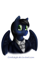 Size: 537x778 | Tagged: safe, artist:greekstyle, imported from derpibooru, oc, oc only, oc:king ao, anthro, pegasus, pony, bust, clothes, looking at you, pegasus oc, simple background, smiling, smiling at you, solo, suit, transformed, transparent background, wings