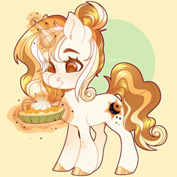 Size: 1500x1500 | Tagged: safe, artist:sadelinav, imported from derpibooru, oc, pony, unicorn, cute, female, food, freckles, glowing, glowing horn, horn, magic, mare, pie, pumpkin pie, smiling, solo