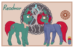 Size: 3700x2400 | Tagged: safe, artist:chapaevv, imported from derpibooru, oc, oc:reodmor, pony, unicorn, commission, duo, female, male, reference sheet