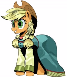 Size: 3534x4096 | Tagged: safe, artist:_ton618_, imported from derpibooru, applejack, earth pony, pony, alternate hairstyle, applejack also dresses in style, applejack's hat, beautiful, braid, braided pigtails, clothes, cowboy hat, cowgirl, cute, dress, female, freckles, hat, jackabetes, mare, pigtails, simple background, smiling, solo, stetson, white background