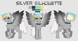 Size: 5000x2689 | Tagged: safe, artist:fernfalls, imported from derpibooru, oc, oc:silver silhouette, pegasus, multicolored hair, reference sheet