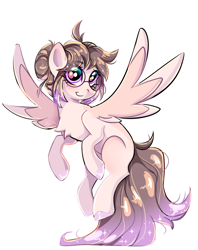 Size: 2150x2717 | Tagged: safe, artist:pozya1007, imported from derpibooru, oc, oc only, original species, pegasus, chest fluff, cute, female, flying, glasses, simple background, smiling, solo, white background