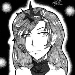 Size: 1500x1500 | Tagged: safe, artist:nlhetfield, imported from derpibooru, princess luna, human, bust, crown, eye clipping through hair, female, horn, horned humanization, humanized, jewelry, monochrome, portrait, regalia, signature, solo