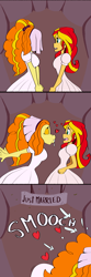 Size: 2000x6000 | Tagged: safe, artist:shippart, imported from derpibooru, adagio dazzle, sunset shimmer, human, equestria girls, 3 panel comic, big lips, clothes, comic, dress, female, forced kiss, forced shipping, heart, kissing, kissy face, lesbian, looking at someone, marriage, one sided shipping, open mouth, shipping, smooch, sunsagio, wedding, wedding dress, wedding veil