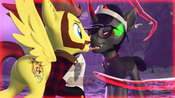 Size: 1920x1080 | Tagged: safe, artist:sky chaser, imported from derpibooru, king sombra, oc, oc:sky chaser, pegasus, pony, unicorn, wolf, wolf pony, 3d, beard, canon x oc, clothes, facial hair, gay, glasses, jacket, male, mask, nose wrinkle, source filmmaker, tentacles, tongue out