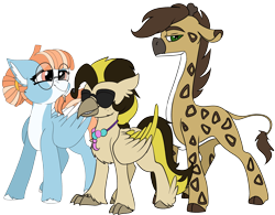 Size: 3840x3000 | Tagged: safe, artist:brainiac, imported from derpibooru, oc, oc:nighteyes, oc:pearmare, oc:solstice breeze, giraffe, hippogriff, pegasus, derpibooru community collaboration, 2023 community collab, male, simple background, stallion, transparent background